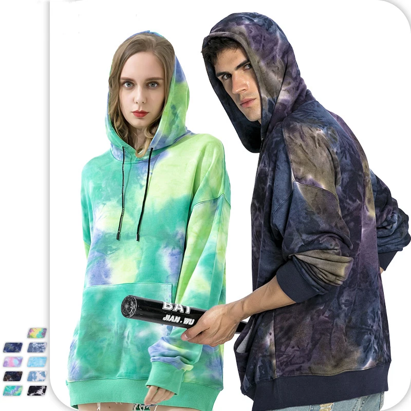 

Autumn Winter Tie-Dye Sweatshirts Men Street Tide Camouflage Long Sleeve Multi-Colors Loose Ins Hooded Couple Oversize Tops