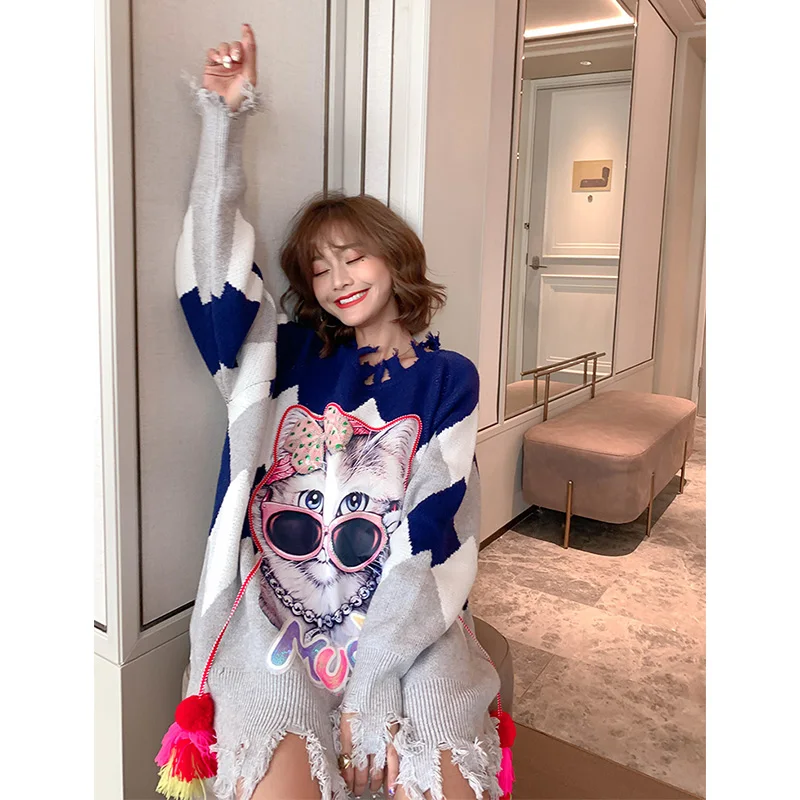 2020 зимние женские свитера с длинными кисточками и блестками мультяшными