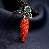 creative carrot alloy brooch womens red rhinestone corsage dress decoration brooches party gift