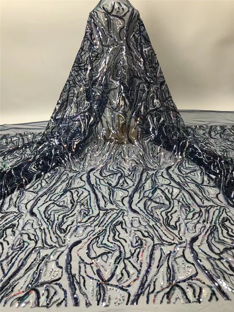 

PGC African Lace Fabric 2021 High Quality Sequins Embroidery French Tulle Lace Fabric For Party Wedding Dress Sewing NI5308-1