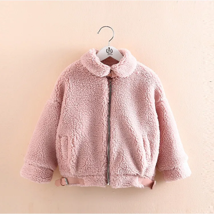 

2021 New Warm Winter Lamb Wool Coat for Girls Kids Plus Velvet Jackets for 2-8 Years Olds Thicken Fleece Pockets Coats