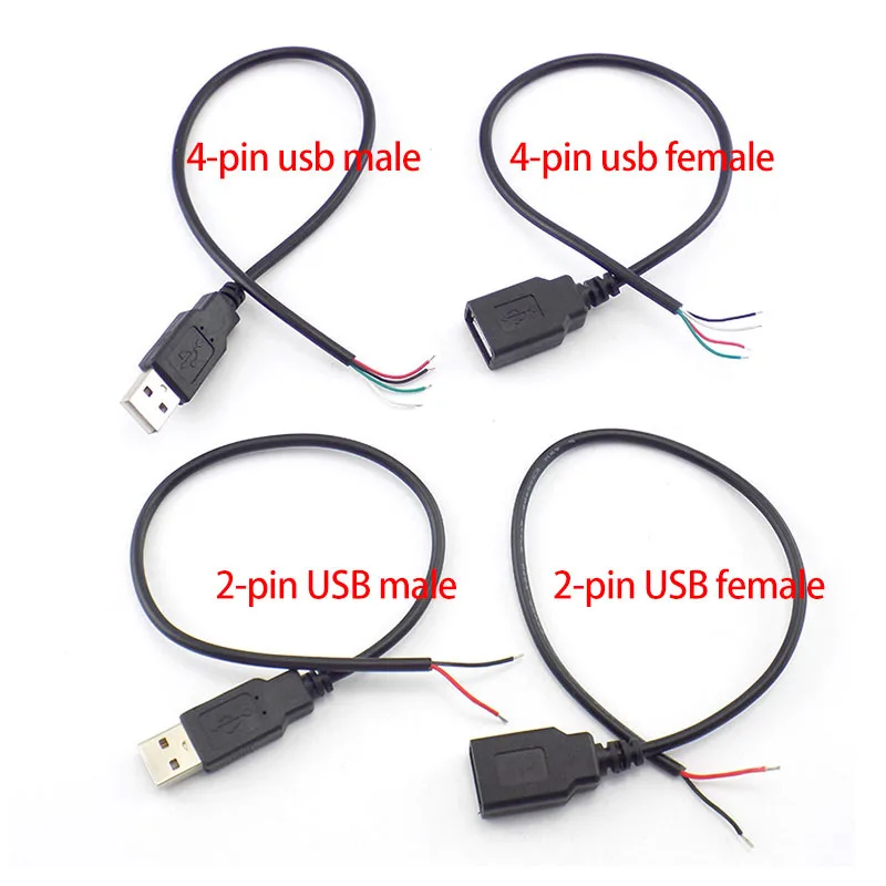 

0.3m/1m/2m Power Supply Cable 2 Pin USB 2.0 A Female male 4 pin wire Jack Charger charging Cord Extension Connector DIY 5V line