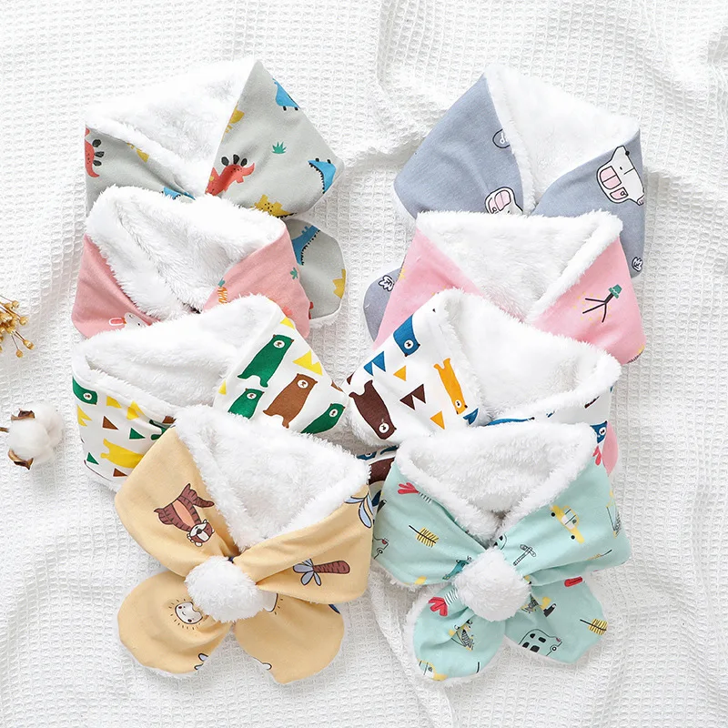 New Autumn Winter Baby Scarf Cotton Plus Velvet Children Scarves Korean Cartoon Cute Girls Boys Toddler Warm O-ring Neckerchief | Детская