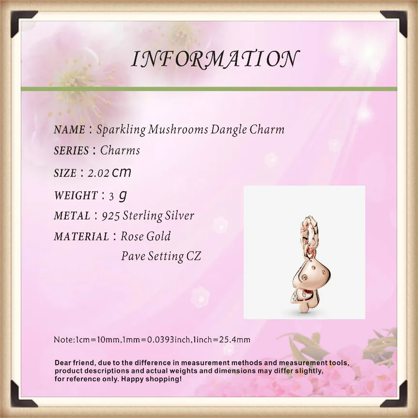 Серебряные бусины 925 пробы сверкающие грибы с позолоченным кольцом подходят к