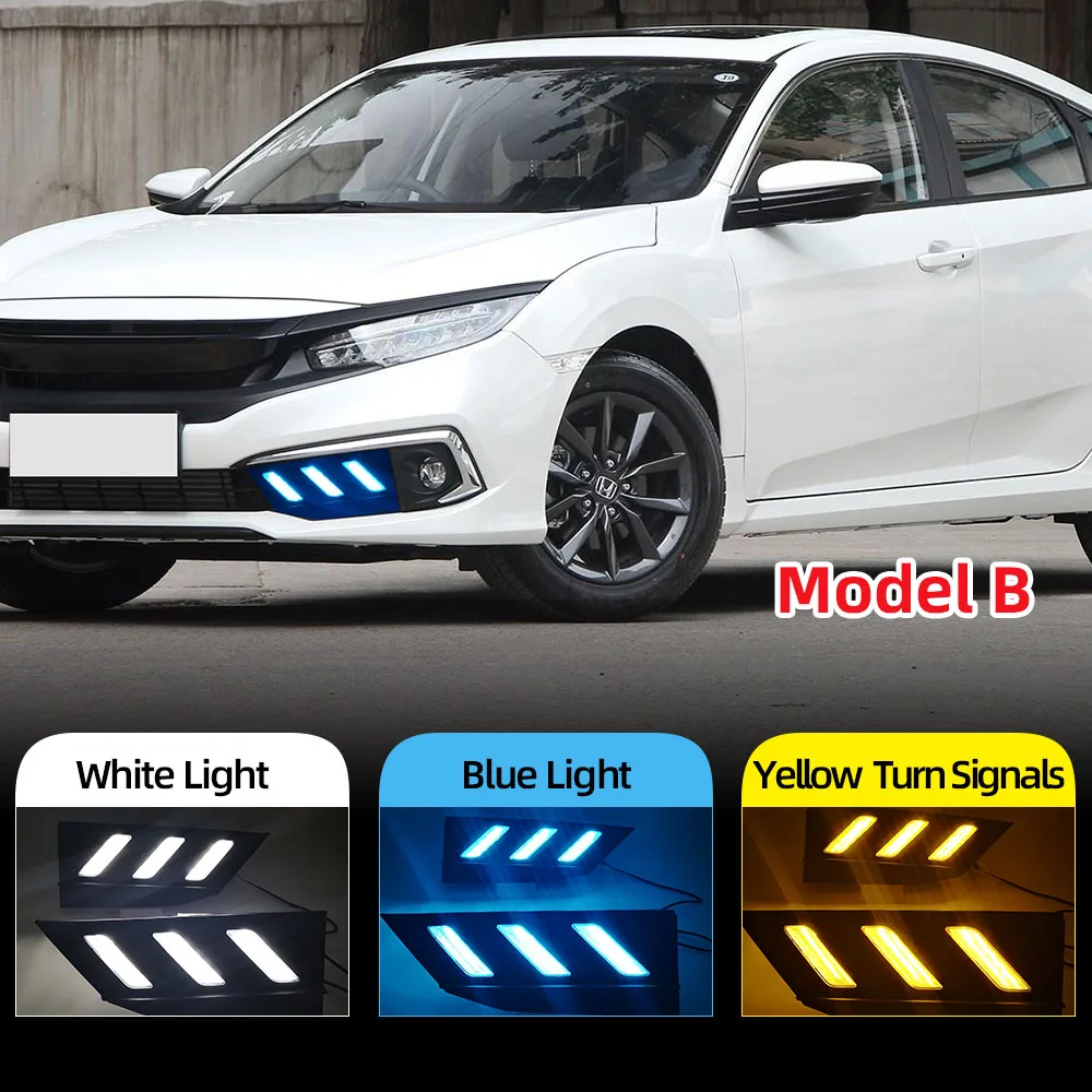 Автомобильный мигающий 1 пара светодиодный DRL для Honda Civic sedan с движущимся сигналом светодиодный противотуманный фонарь крышка дневной ходовой светильник