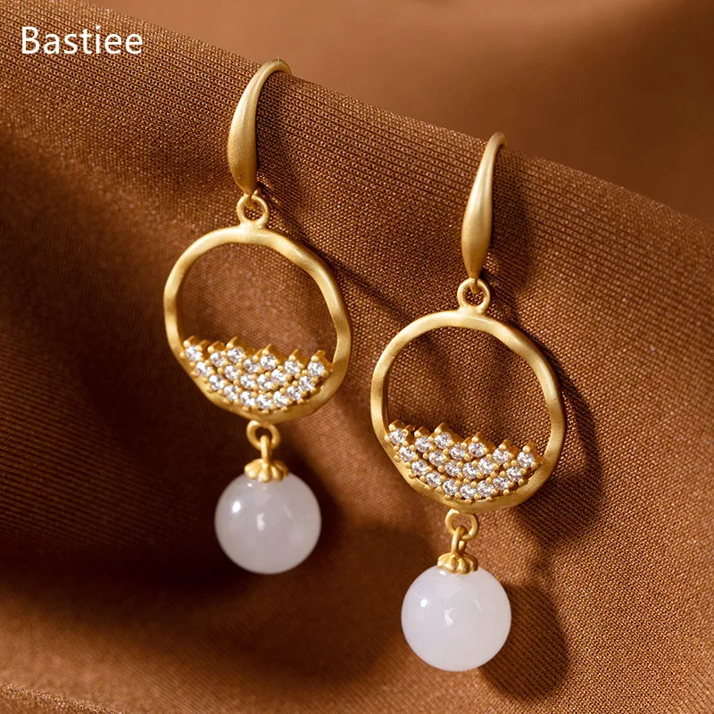 

Bastiee 925 Sterling Silver Earrings Earings Fashion Jewelry Jade Golden Plated Korean Earrings Dangle Earrings