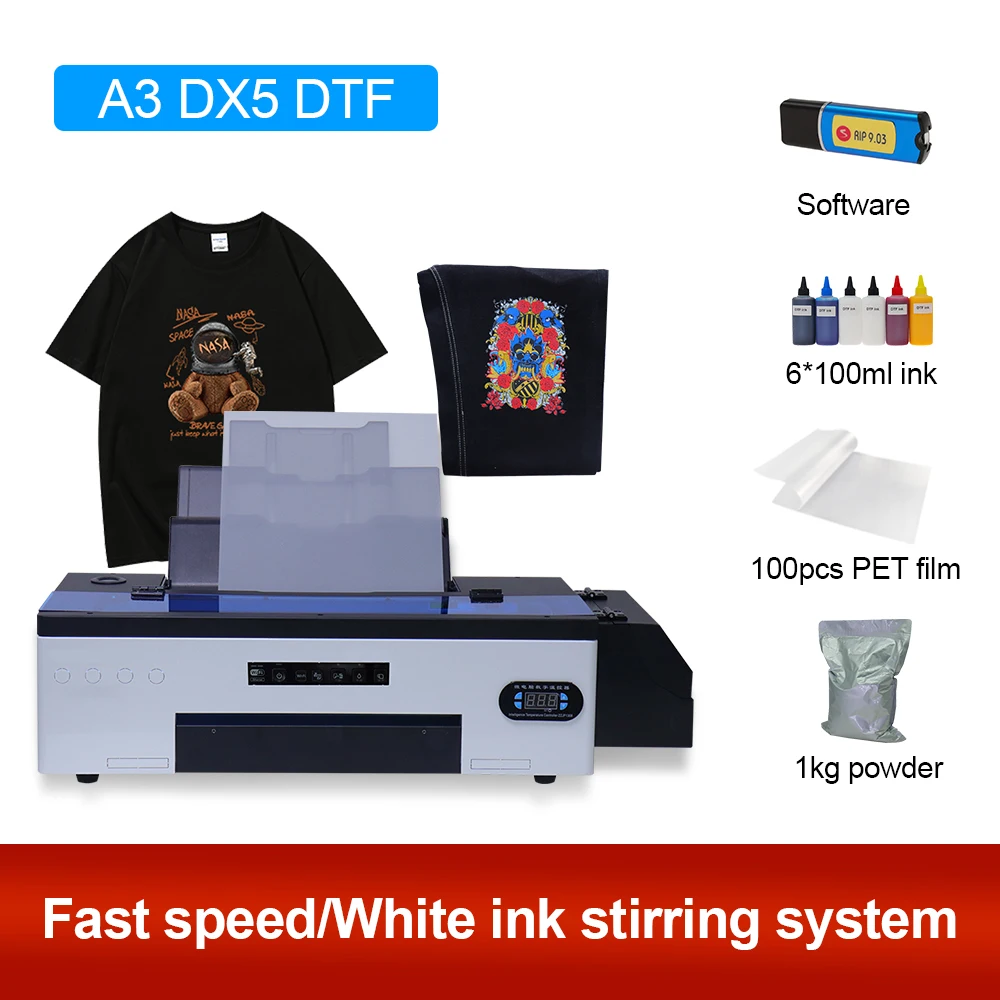 

A3 DTF Printer Fast Speed DX5 DTF Printer Heat Transfer Film Direct Transfer A3 DTF T Shirt Printing Machine for All Fabric