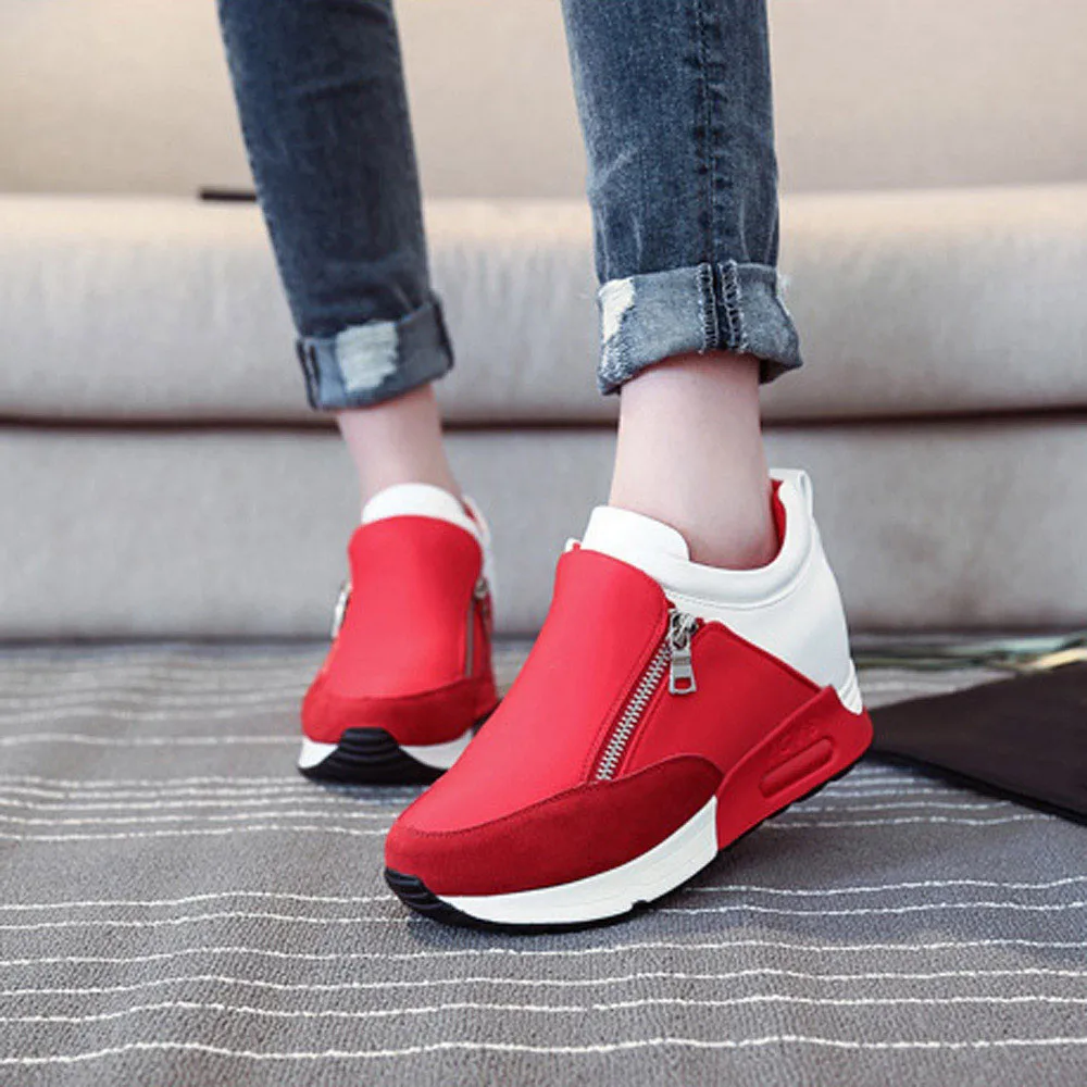 

Size 35-42 Women Sneakers Casual Running Shoes Hiking Thick Bottom Platform Wedges Shoes Lace Up Woman Sports Shoes Black Red