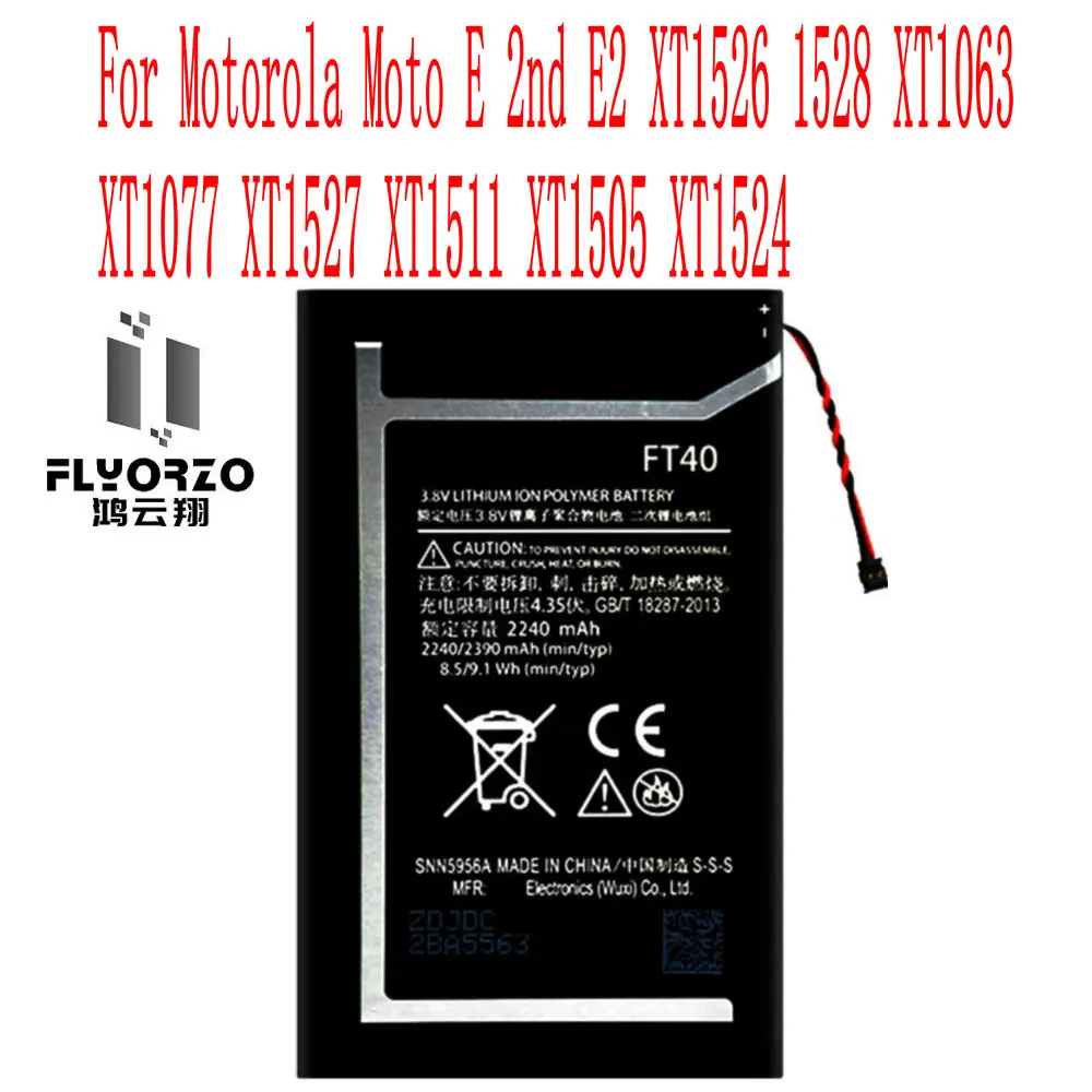 

High Quality 2240mAh FT40 Battery For Motorola Moto E 2nd E2 XT1526 1528 XT1063 XT1077 XT1527 XT1511 XT1505 XT1524 Cell Phone