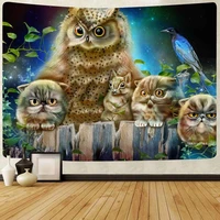 trippy psychedelic owl tapestry trippy magic forest castle art wall hanging tapestries for living room home decor
