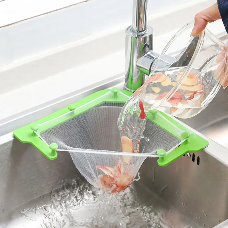 

Multifunctional Triangle Drainage Rack Kitchen Sink Leftovers Filter Hanging Net Drain Basket Kitchen Anti-blocking Funnel
