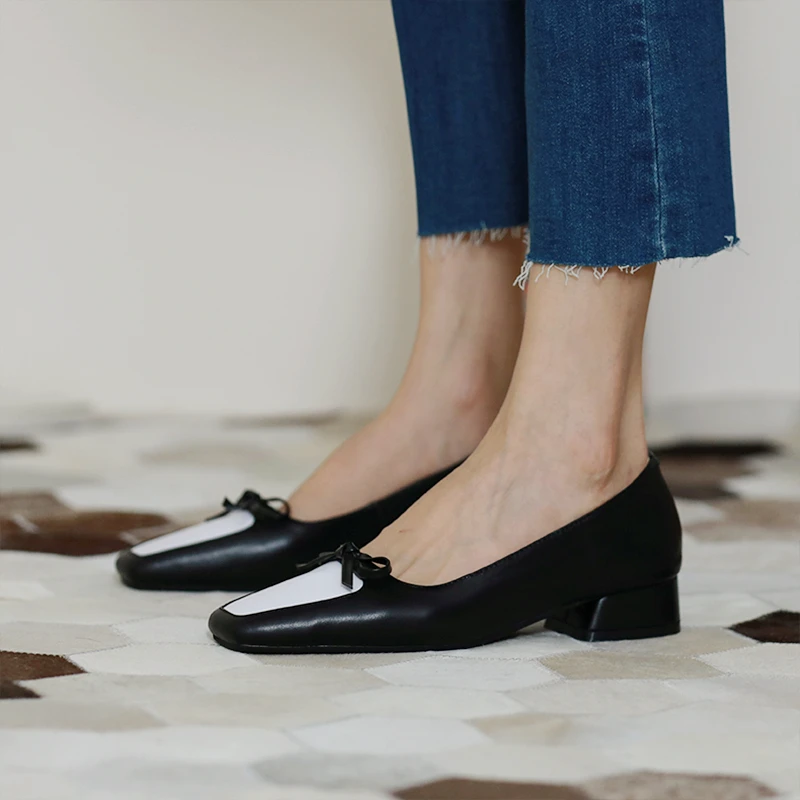 

Flat Loafers Women Vintage Design Patchwork Butterfly-knot 3 Cm Heel 2 Colors Officer Ladies Spring Comfortable Shoes