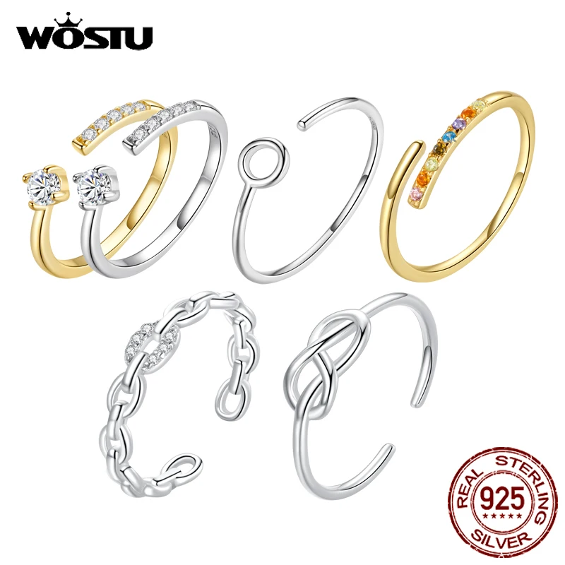

WOSTU New 925 Sterling Silver Open Ring Finger Adjustable Size Wedding Rings For Women Engagement Fashion Silver Jewelry Gift