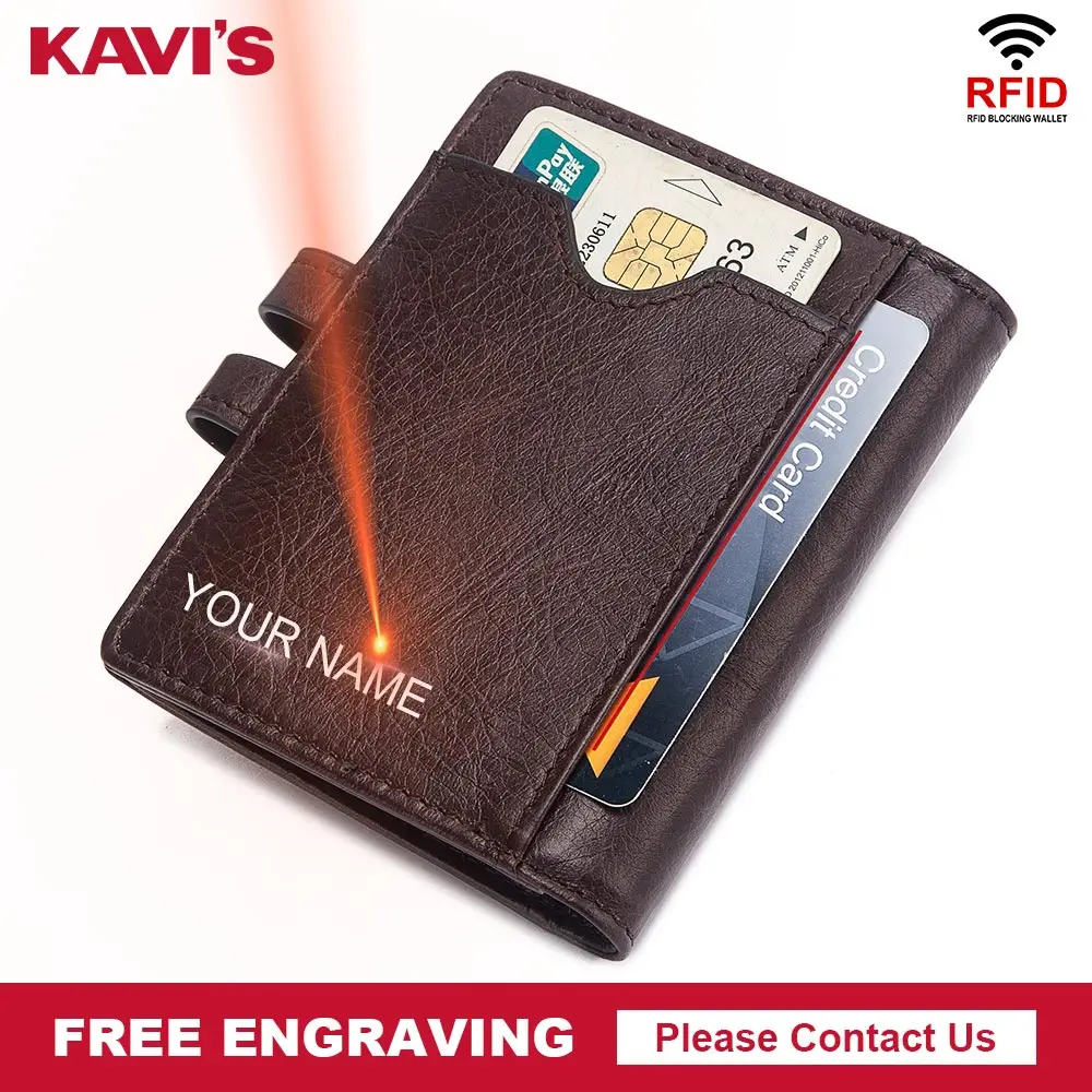 KAVIS Бесплатная гравировка натуральная кожа держатель для кредитных карт кошелек