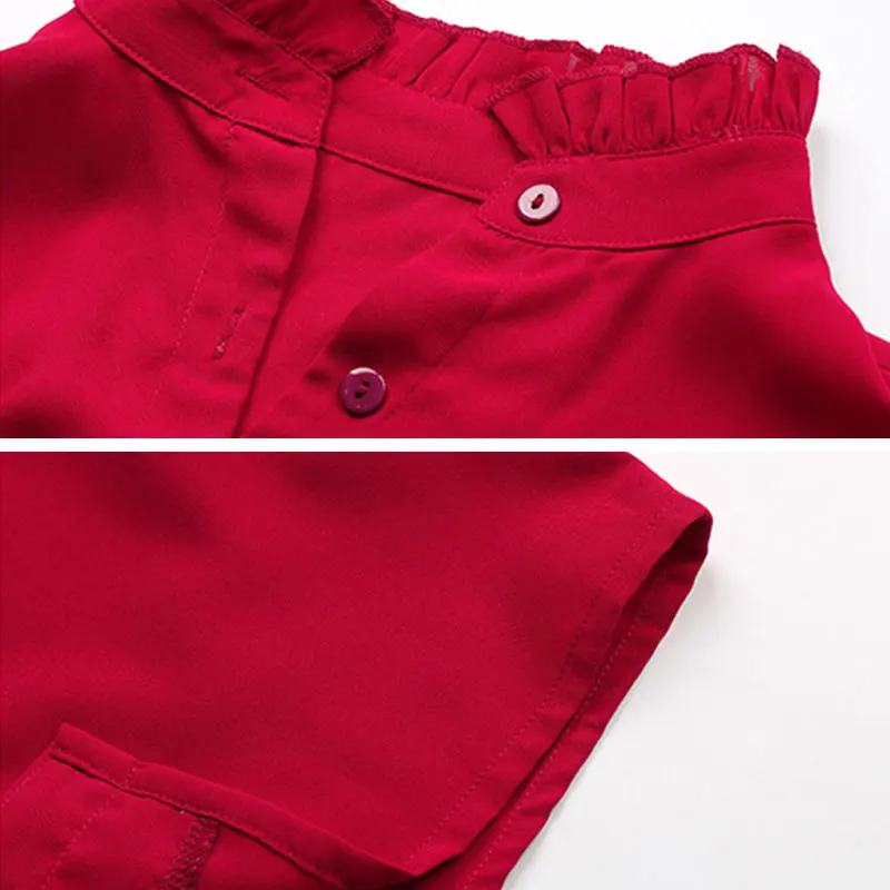 

2021 Women Summer Bat Short Sleeves Solid Elegant Shirt Buttons Ruffle Casual Loose Woman Shirts