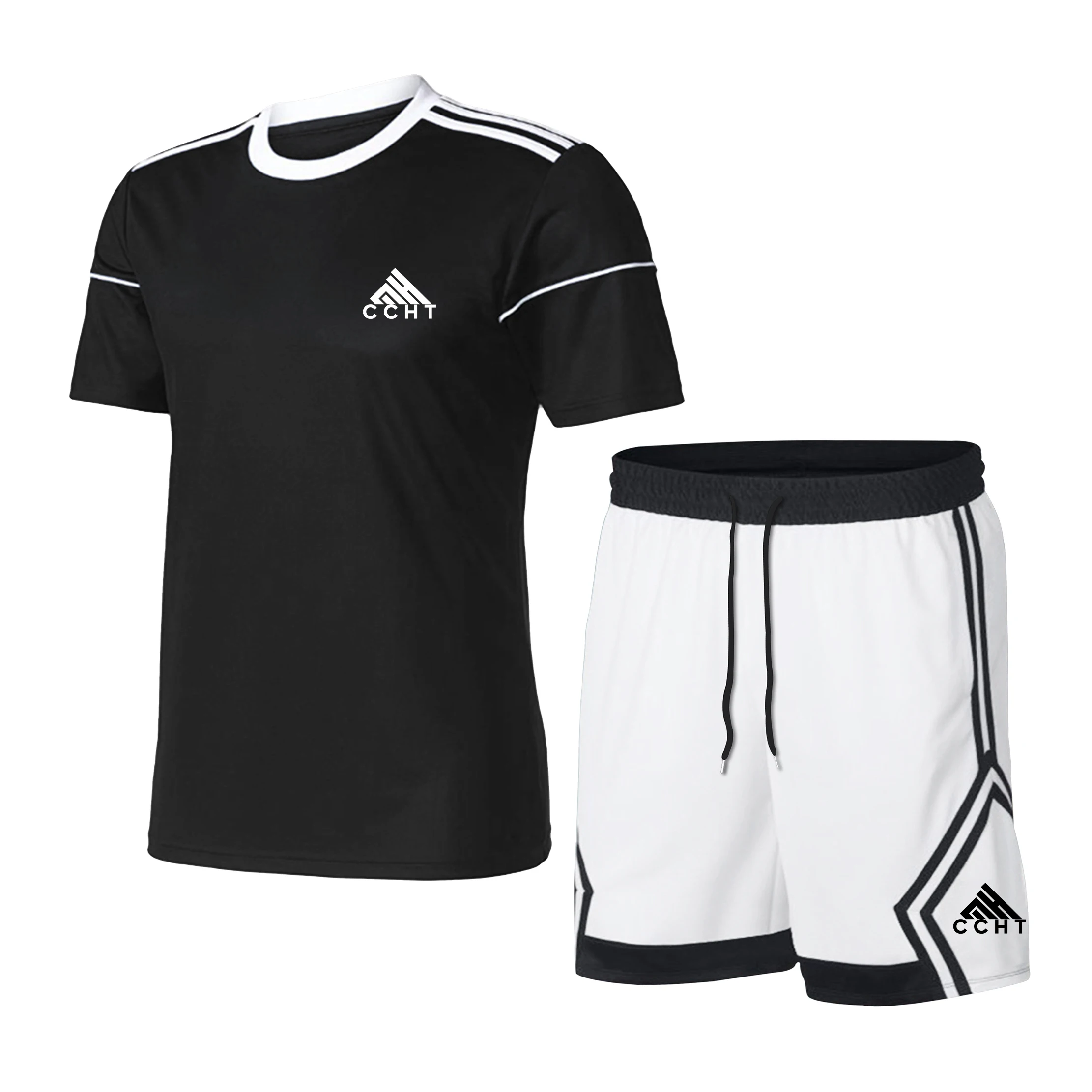 

Men Brand Casual Set Fashion Hiphop SweatSuit Striped Printing Short Sleeve T-shirt+Shorts Sets Summer Male Sportswear Tracksuit