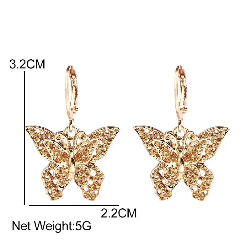 

2Pcs/Set Trendy New Butterfly Drop Earring For Women Gold Silver Color Hollow Butterfly Earring Sets Elegant Temperament Jewelry