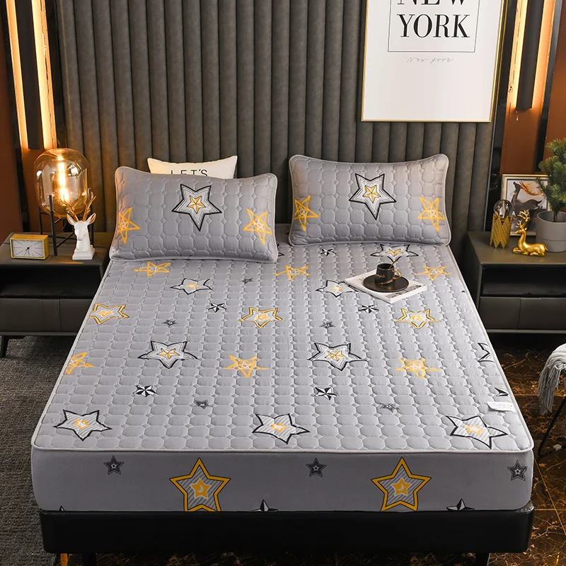 

Printed Reactive Dyeing Double Mattress Cover Wear-resisting Washable Fitted Bed Sheet High Elastic Band Mattress Protector