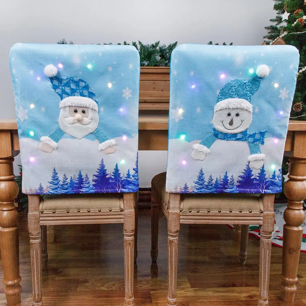 

LED Christmas Chair Cover Santa Claus Snowman Decorative Light up Chair Back Cap Covers for Dining Room Party