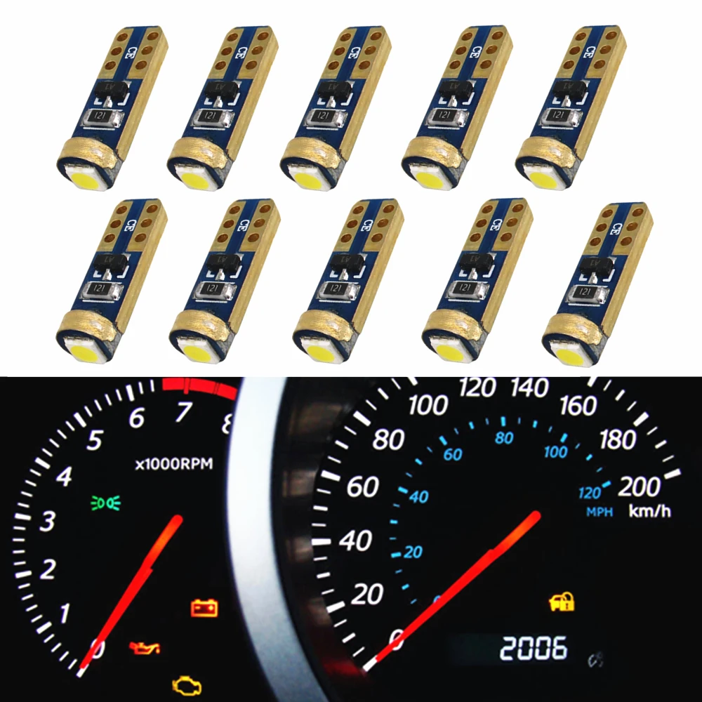 WLJH 10x Universal Led T5 W3W 3030 SMD 37 73 74 Wedge Instrument Panel Speedometer Tacho Gauge Cluster Lamp Dash LED Bulbs Light|led instrument panel