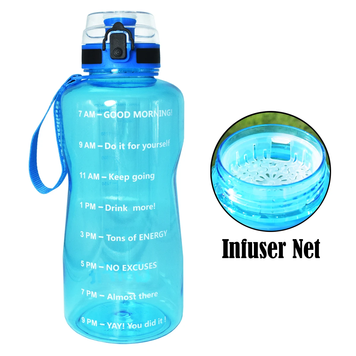 QuiFit 2L 1.3L 450 мл полгаллона Тритан Спортивная бутылка для воды с блокировкой флип-флоп крышкой фруктовой заваркой сетка прозрачный питьевой бутылки для воды - Цвет: Sky Blue