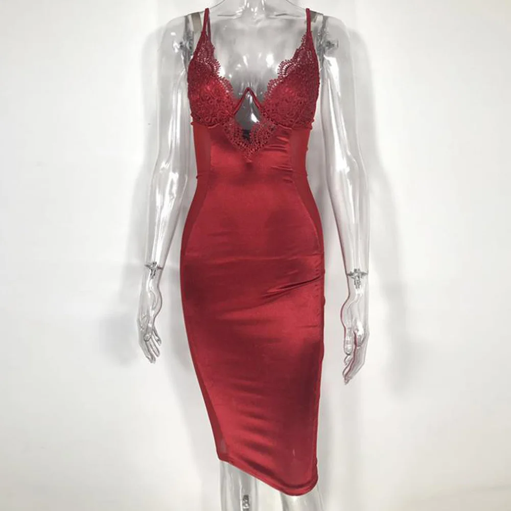 Женское кружевное Клубное вечернее платье карандаш черное Красное Облегающее