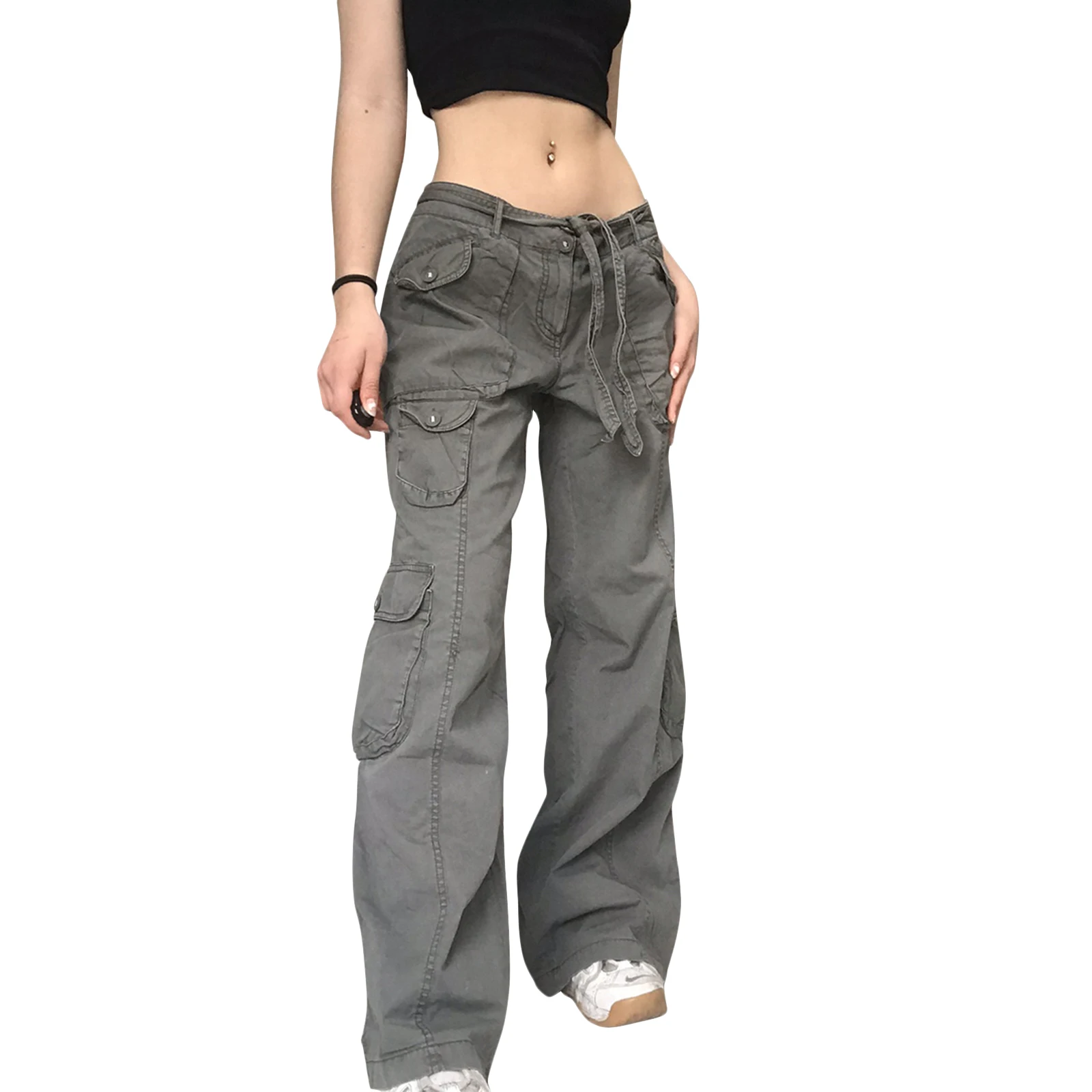 

Women High Waisted Baggy Jeans Vintage Wide Straight Leg Boyfriend Denim Cargo Pants with Pockets Grunge Streetwear