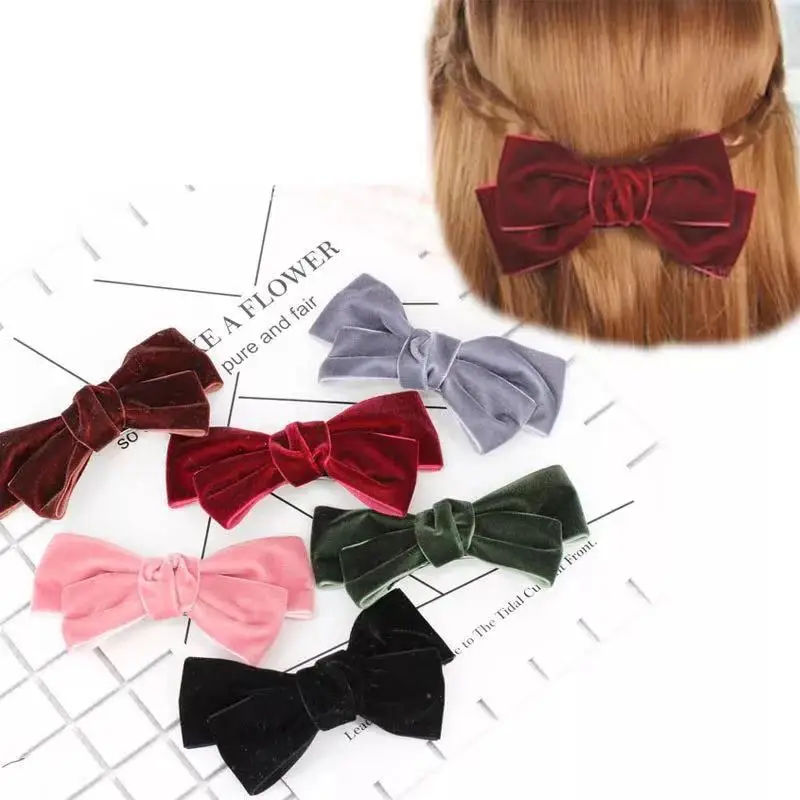 

New 2 Level Vintage Velvet Bow Barrettes Hair Clip Korean Ponytail Clip Hairgrips For Women Girls Bangs Clips Hair Accessories