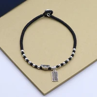 hand woven black rope 925 sterling silver beads anklets for women vintage small abacus pendant ankle bracelet foot jewelry jl007