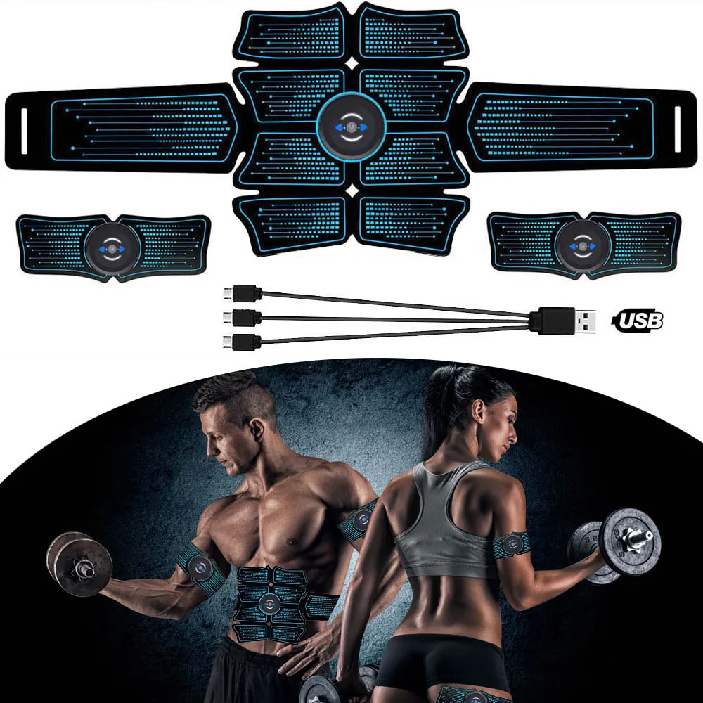 

Массажер для фитнеса с электростимуляцией, USB зарядка EMS стимулятор мышц живота, для домашнего тренажерного зала, мышечных упражнений