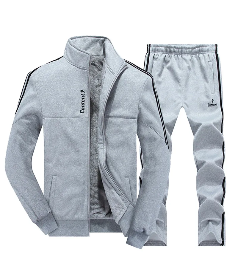New Winter Men's Sets Plus Velvet Men Sport Suits Sportswear Set Fitness Warm Tracksuit Zip Pocket Male's Casual Clothing