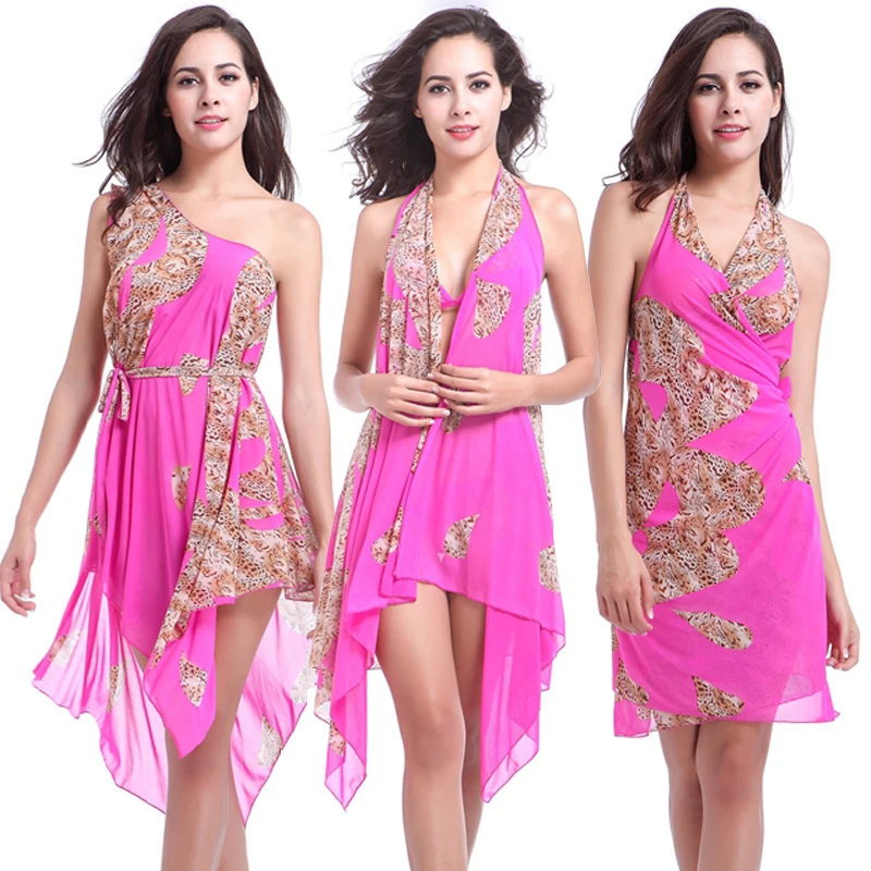 

Matches Bikini Set Transparent Beach Dress Wears Convertible Women Swimwear Leopard Bikini Swim suit Dress Magic Mesh Cover