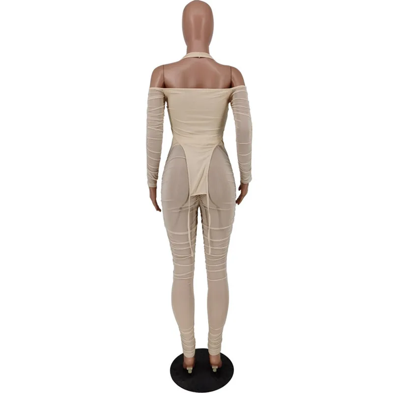 

HIRIGIN 2PCS Women's Set Streetwear Off Shoulder Zipper Mesh T-shirt High Waist Stacked Pants Slim Sexy Off Shoulder Clubwear