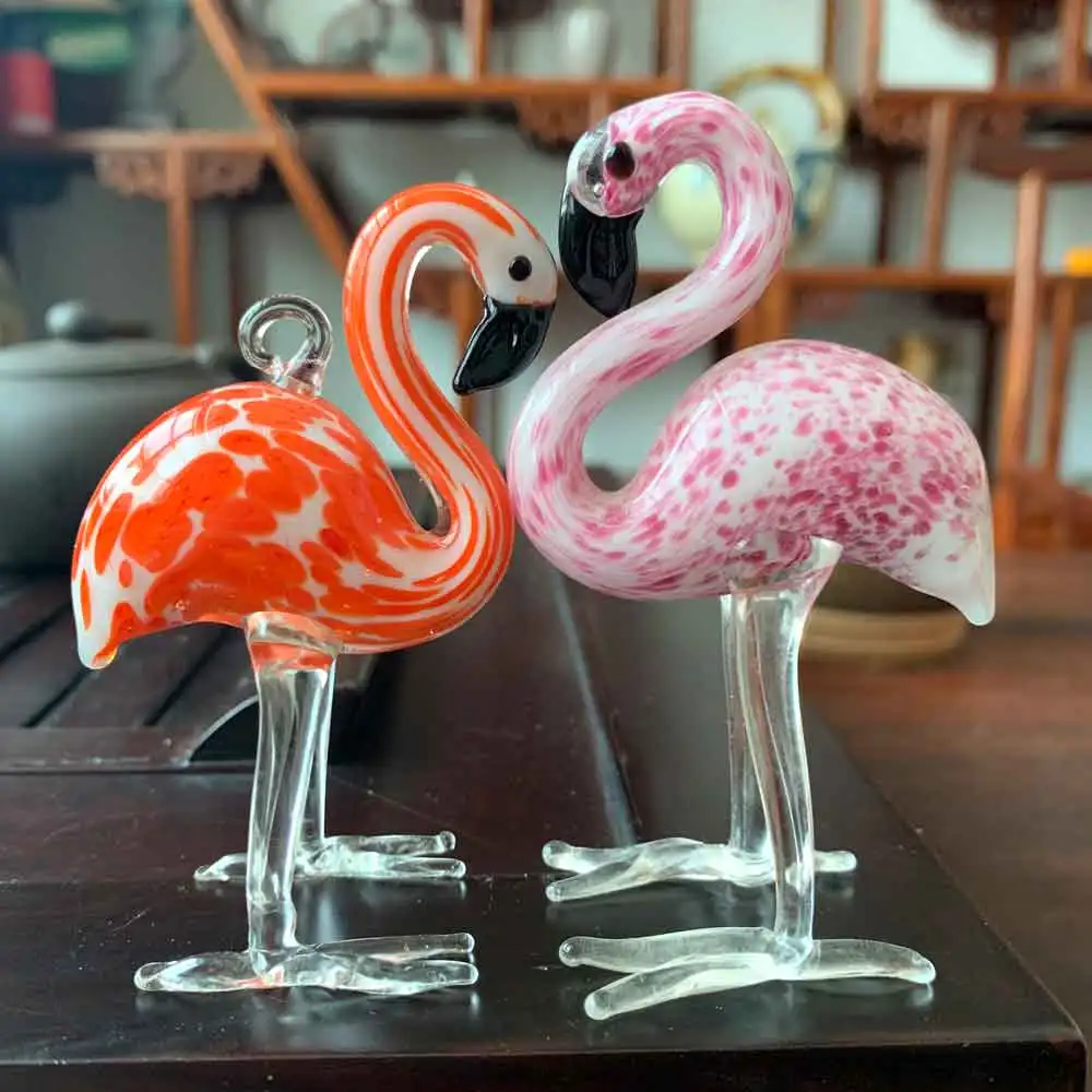 a pair of mix Кристальное стекло ручной работы из дутого Фламинго животных статуэтки, украшение Подвесные Украшения изделие из хрусталя очки-детский подарок на Рождество домашний декор - Цвет: a pair of mix