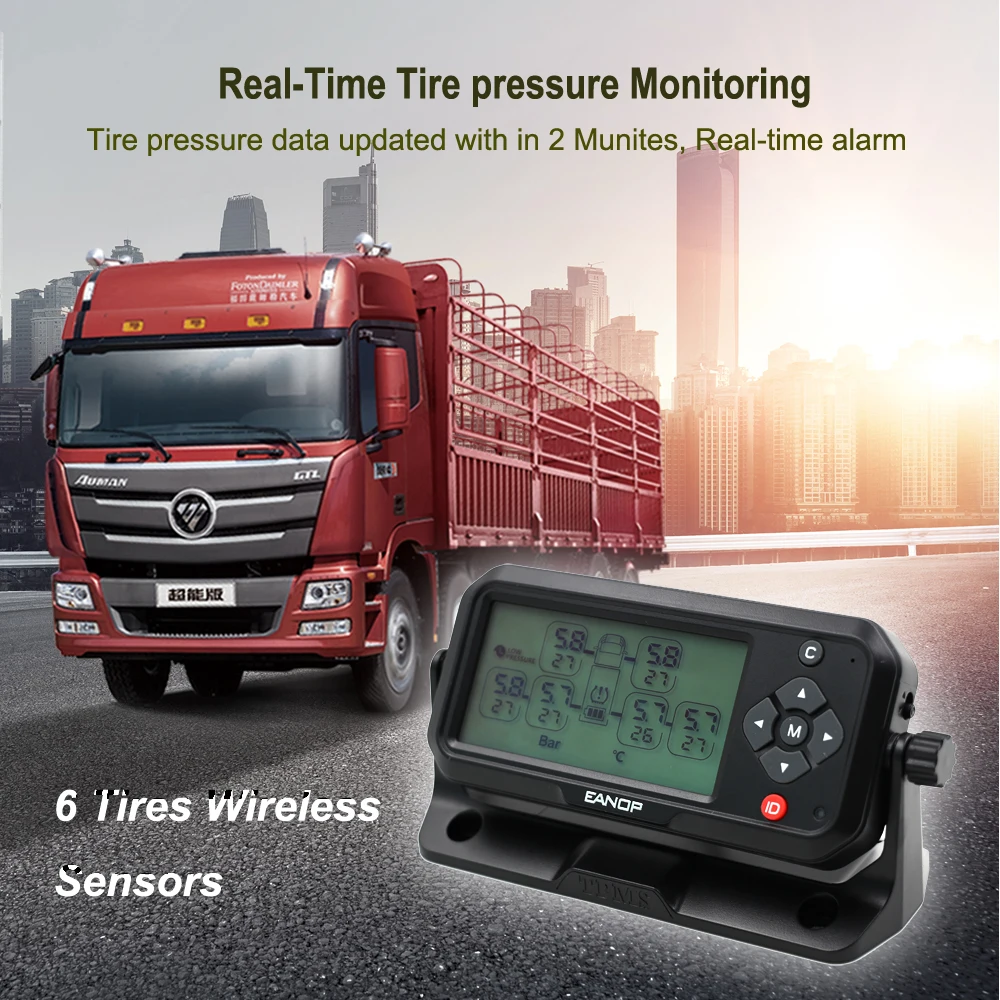 EANOP грузовик автомобиль беспроводной TPMS ЖК-дисплей в режиме реального времени система мониторинга давления в шинах 6 шт. внешние внутренние датчики для 6 шин