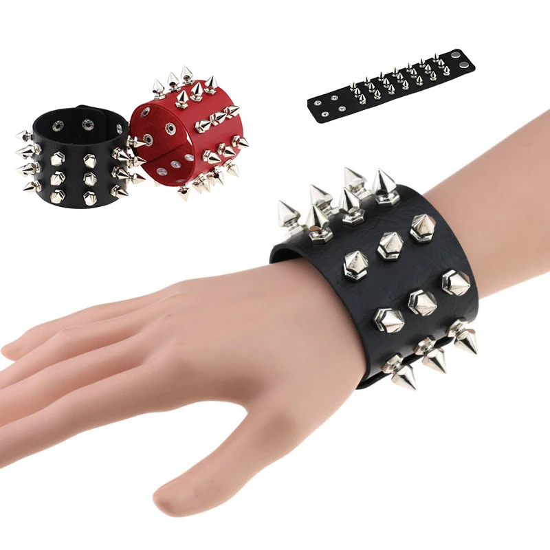 Черный Браслет из искусственной кожи с заклепками 2 ряда | Украшения и аксессуары