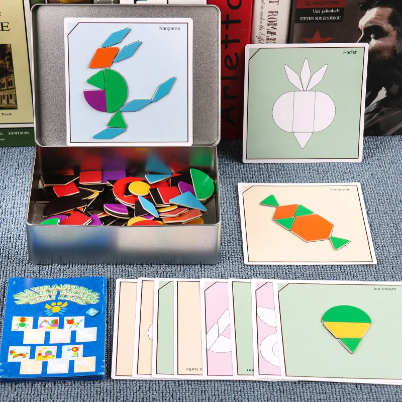 

Magnets Jigsaw Puzzle Kids Toys Montessori Materials Shape Bricks Set Educational Toys For Children Wooden Magnetic Tangram Toys