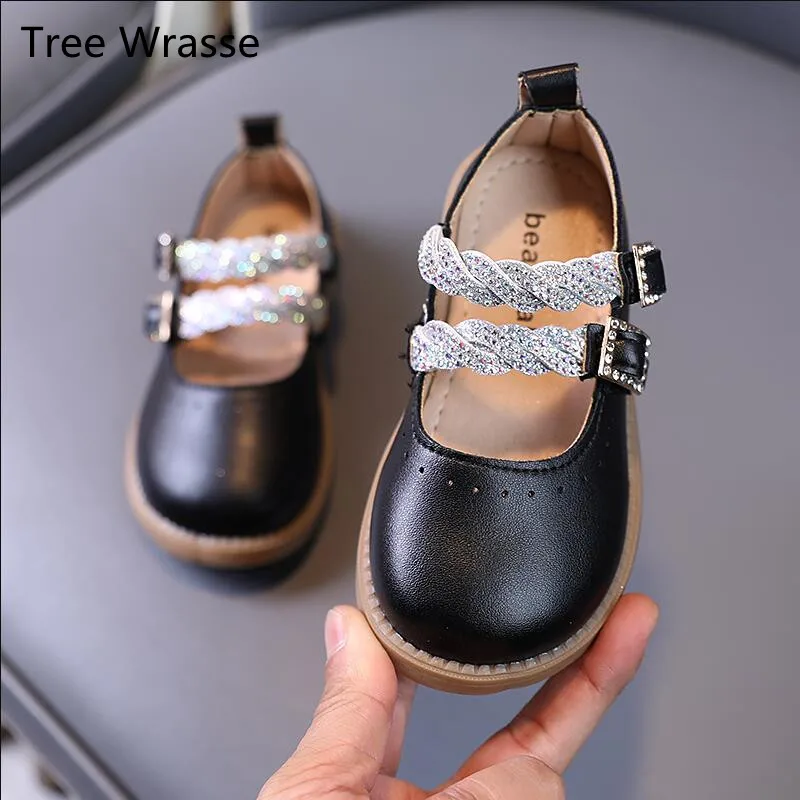 

Autumn girls leather shoes rhinestone princess shoes soft sole shoes casual non-slip girls shallow mouth peas shoes Tree Wrasse