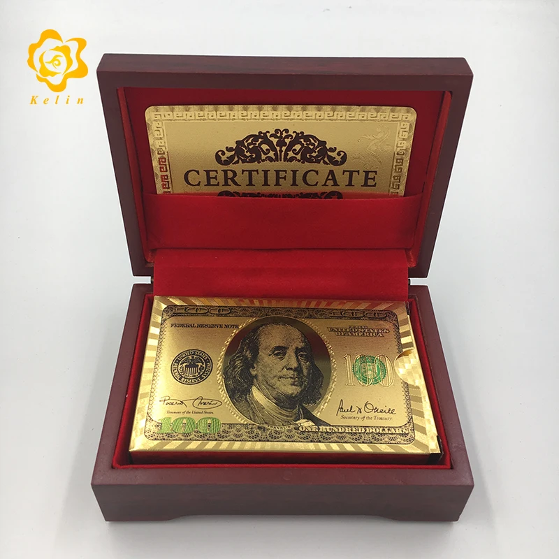 Kelin Горячая водонепроницаемый USD100 Доллар дизайн 24 К золото покер игральные карты для новых азартных игр удовольствие или свадебные подарки