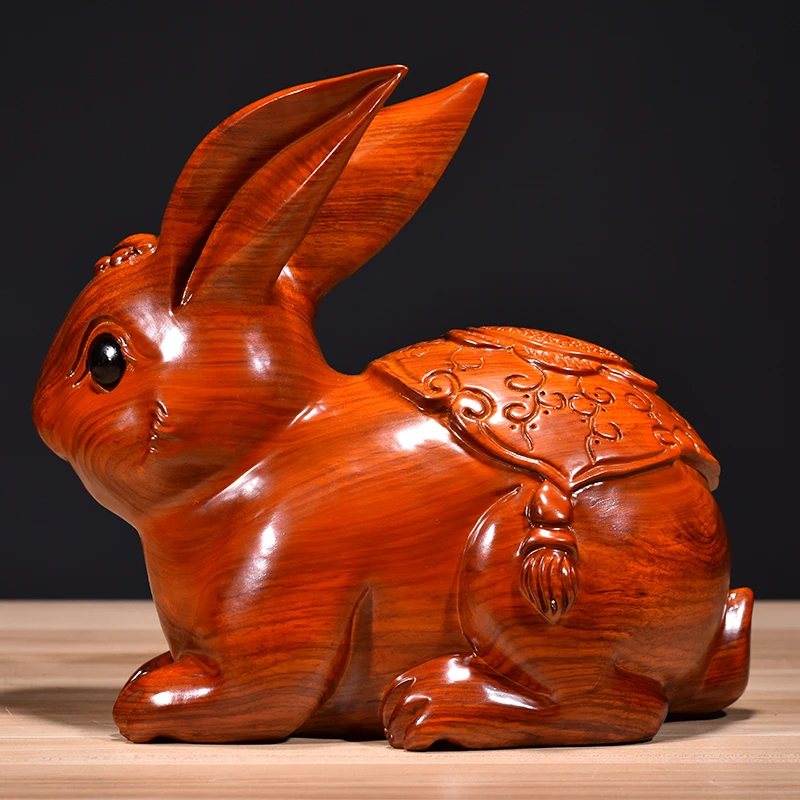 

Yellow pear Solid Wood Carving Rabbit Ornaments Animal Zodiac Red Wood Home Living Room Decoration Crafts