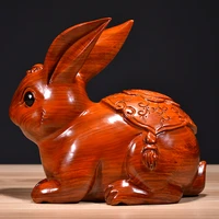 yellow pear solid wood carving rabbit ornaments animal zodiac red wood home living room decoration crafts
