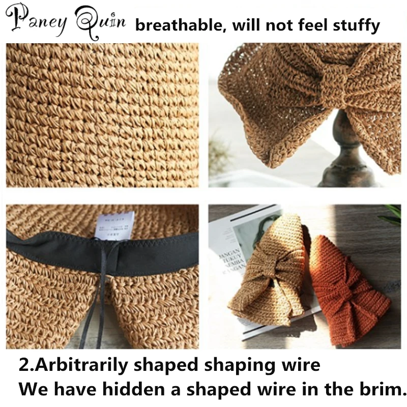 Шляпа от солнца из рафии с бантом Женская летняя пляжная Соломенная Панама