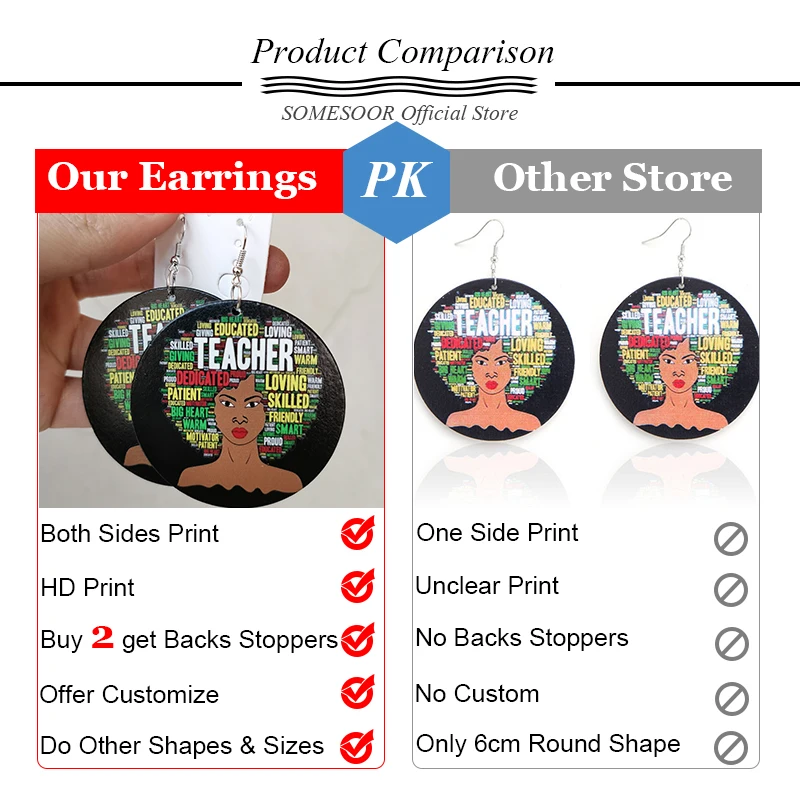 SOMESOOR Printed Diva Comic Afro Queen Wooden Drop Earrings African Natural Hair Graffiti Art Design Dangle Jewelry For Women | Украшения и