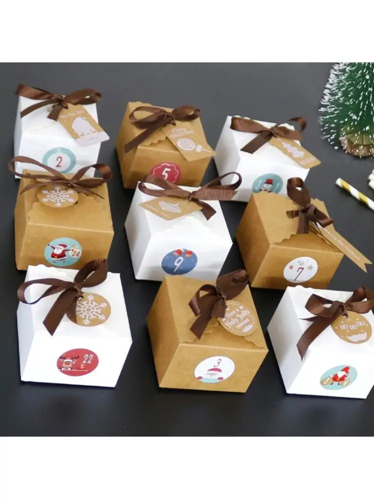 24 комплекта Рождество 1-24 Advent календарь крафт-бумага конфетная коробка с ярлыками
