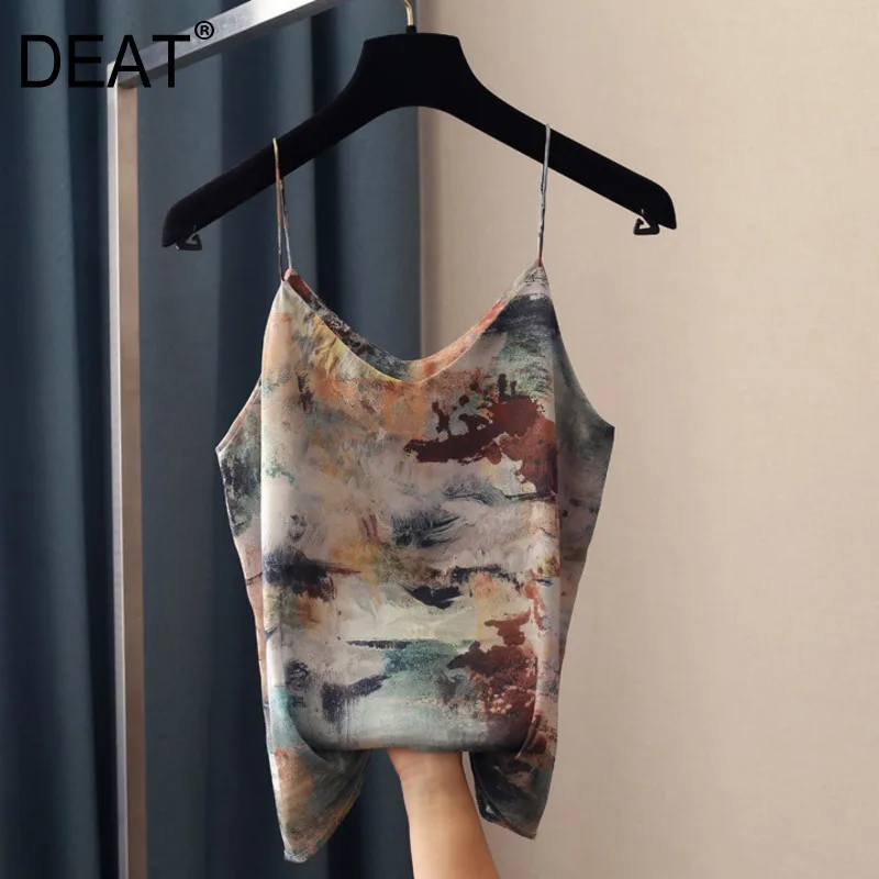Новый летний сексуальный топ с v образным вырезом и принтом на бретельках DEAT 2020