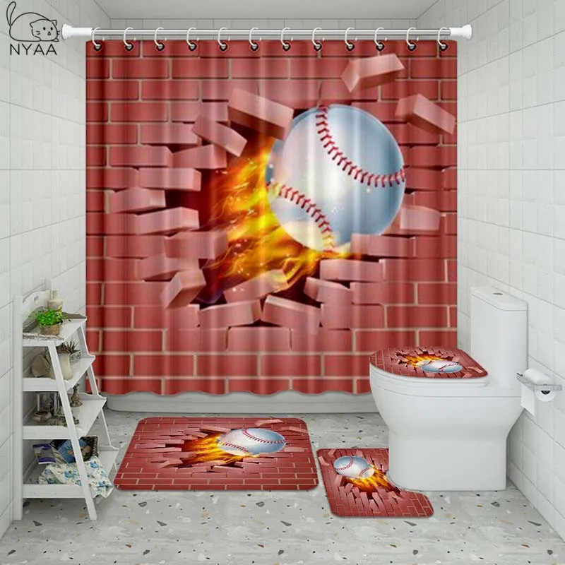 Vixm винтажный бейсбольный для ванной водонепроницаемый набор занавесок душа