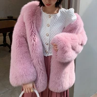 light pink real fur coats women winter fashion full pelt genuine fox fur jackets medium length trendy fur overcoats woman 2021