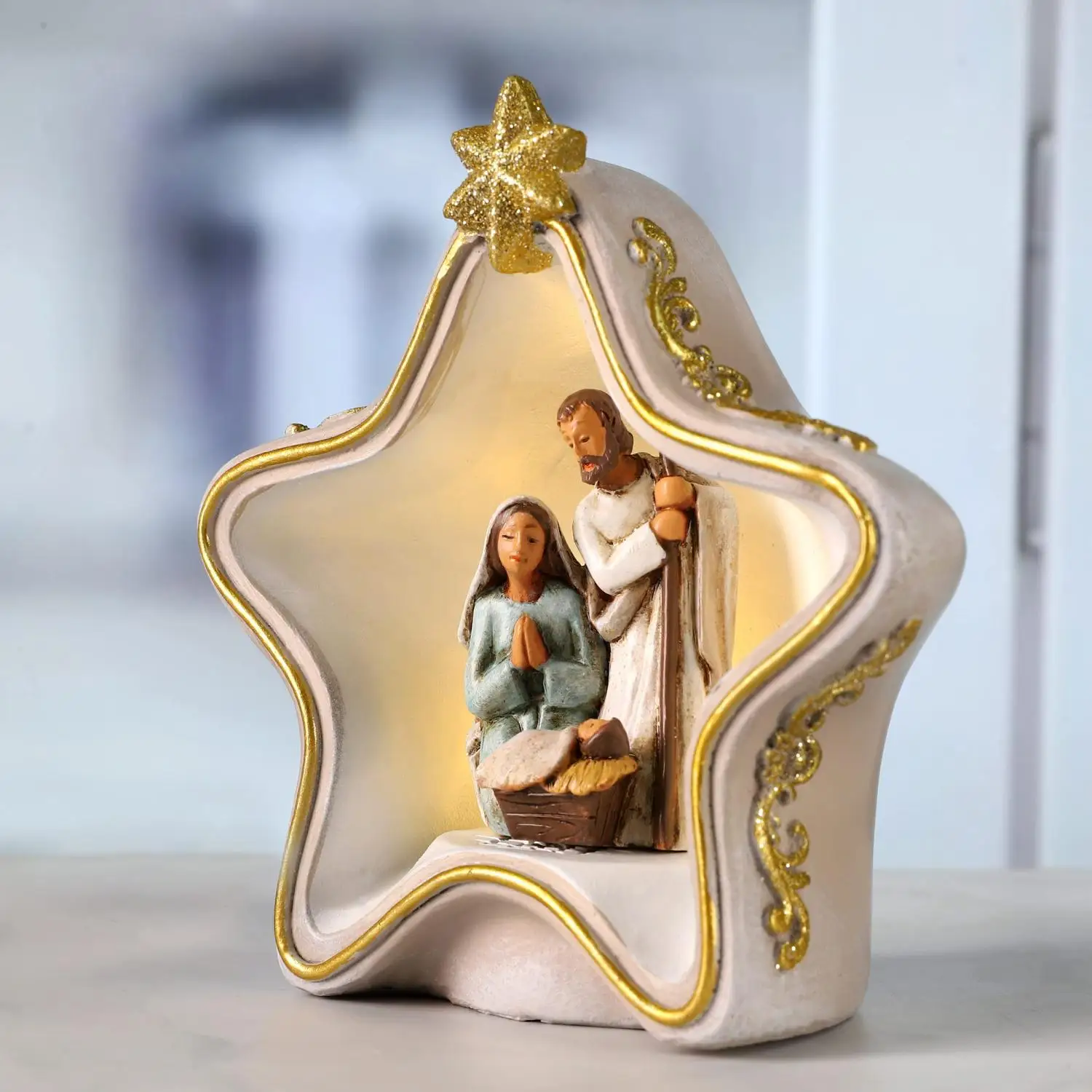 

Star Shape Christian Nativity Figurines Christmas Decorations Indoor Nativity Scene Desktop Windowsill Decor Gift