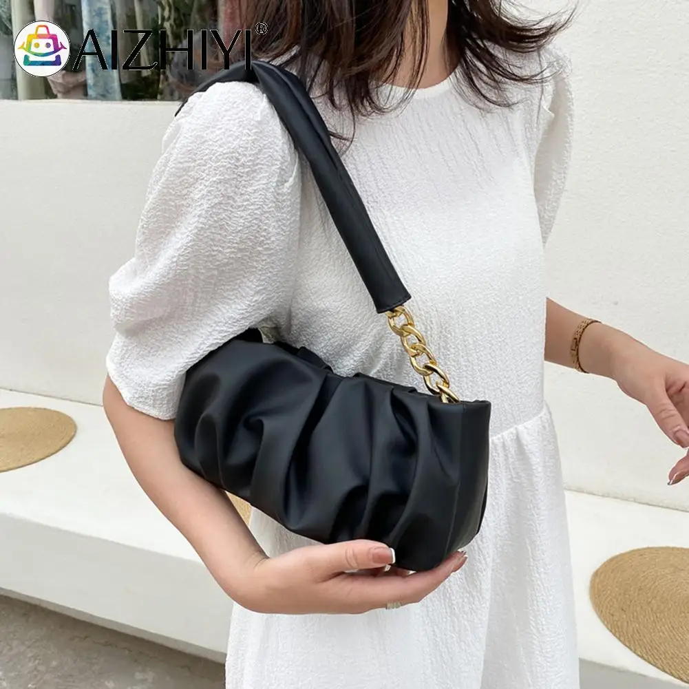 

Fashion Women Plead Shoulder Underarm Bag Casual Ladies PU Leather Purse Handbag Designer Travel Pleated Armpit Dumpling Tote