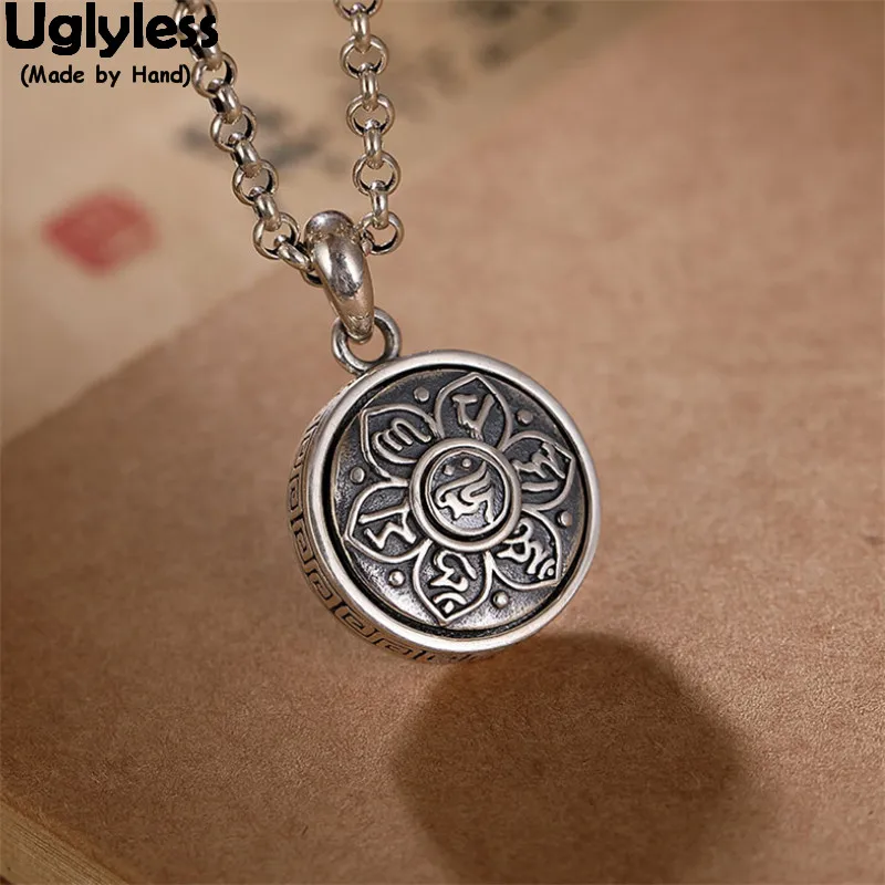 

Uglyless Spinning Six-word Mantra Pendants for Women Real 990 Pure Silver Necklaces NO Chain Thai Silver Lotus Religious Jewelry